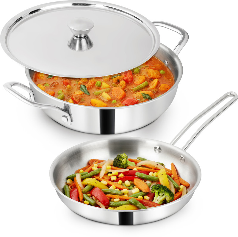 IMPEX 3 Pcs SS Triply Cookware Set with 3-Layer Ultra Thick | Uniform Heating Induction Bottom Cookware Set(Triply, 3 - Piece)