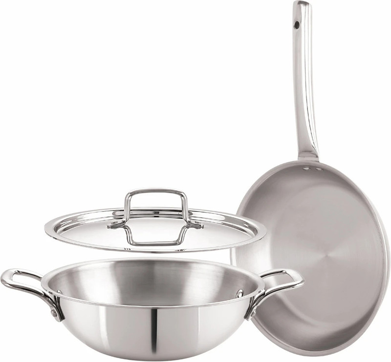 iVBOX Platina-3pcs Triply Steel 22cm Fry pan and 22cm Kadhai With Lid Induction Bottom Cookware Set(Triply, 3 - Piece)