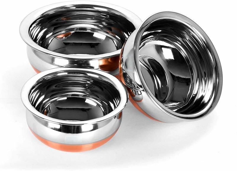 Flipkart SmartBuy Stainless Steel Copper Bottom Prabhuchety Pujabi Handi Tapeli Patila Pot Cookware Set(Stainless Steel, 3 - Piece)