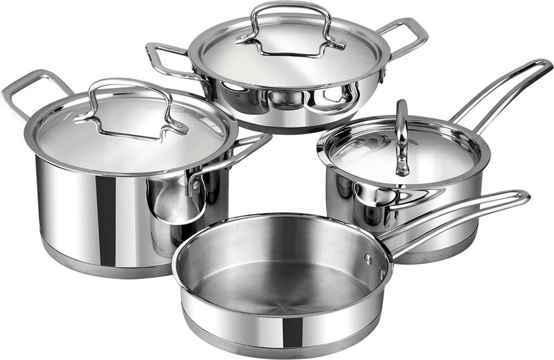 VINOD Classic Deluxe Combo,Set of 4 Pcs,Saucepan, Saucepot, Kadhai and Frypan Induction Bottom Cookware Set(Stainless Steel, 4 - Piece)