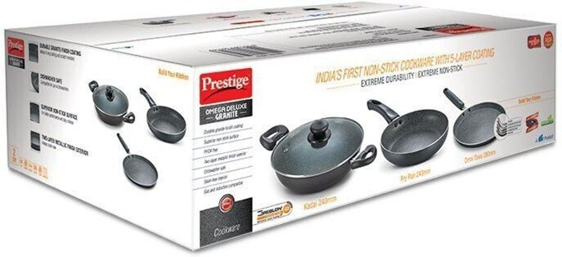 Prestige Deluxe Granite 3 Pcs with 1 Glass Lid Kitchen Set Induction Bottom Non-Stick Coated Cookware Set(Aluminium, 1 - Piece)