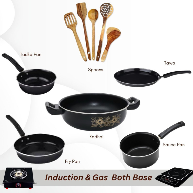cookpro Best Kitchen Cookware Combo Induction Bottom Non-Stick Coated Cookware Set(Cast Iron, 5 - Piece)