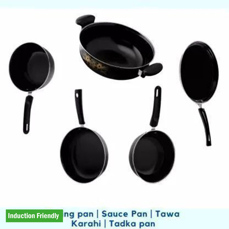 AGGOO Yuva Induction Bottom Non-Stick Coated Cookware Set(Ceramic, 5 - Piece)