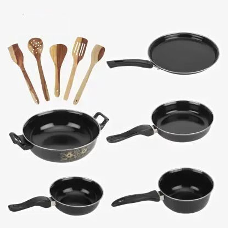 Bitto sittu Cookware Set Induction Bottom Non-Stick Coated Cookware Set(Cast Iron, 5 - Piece)