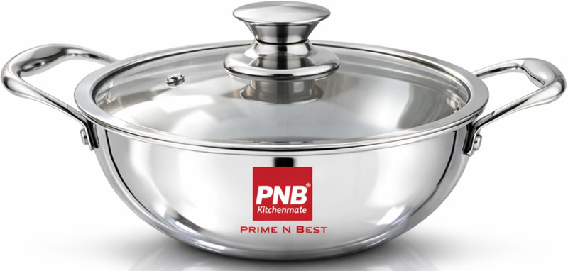 PNB Kitchenmate 20 cm Triklass Karahi 1.5 ltr | Gas Compatible Induction Bottom Non-Stick Coated Cookware Set(Triply, 1 - Piece)