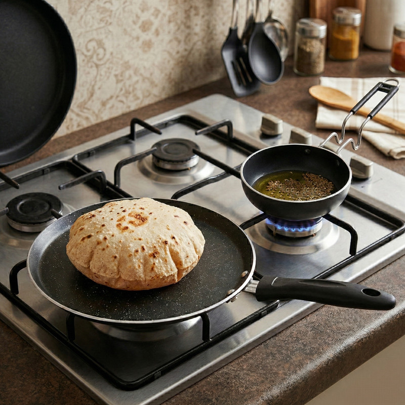 Dozy Premium Non-Stick Tawa and Tadka Pan Combo - 24.5cm Tawa & 11cm Tadka Pan Induction Bottom Non-Stick Coated Cookware Set(Cast Iron, 2 - Piece)