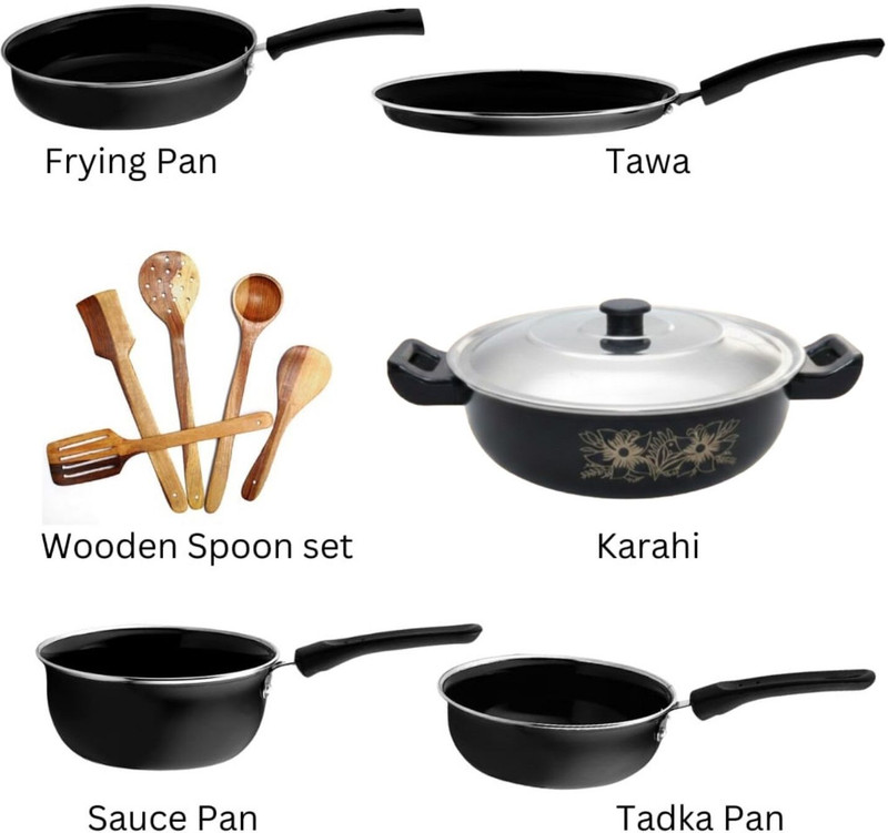 cookpro Cookpro Luxury ( 5 pcs cookware set with 5 pcs multipurpose spatula set Induction Bottom Non-Stick Coated Cookware Set(Cast Iron, 11 - Piece)