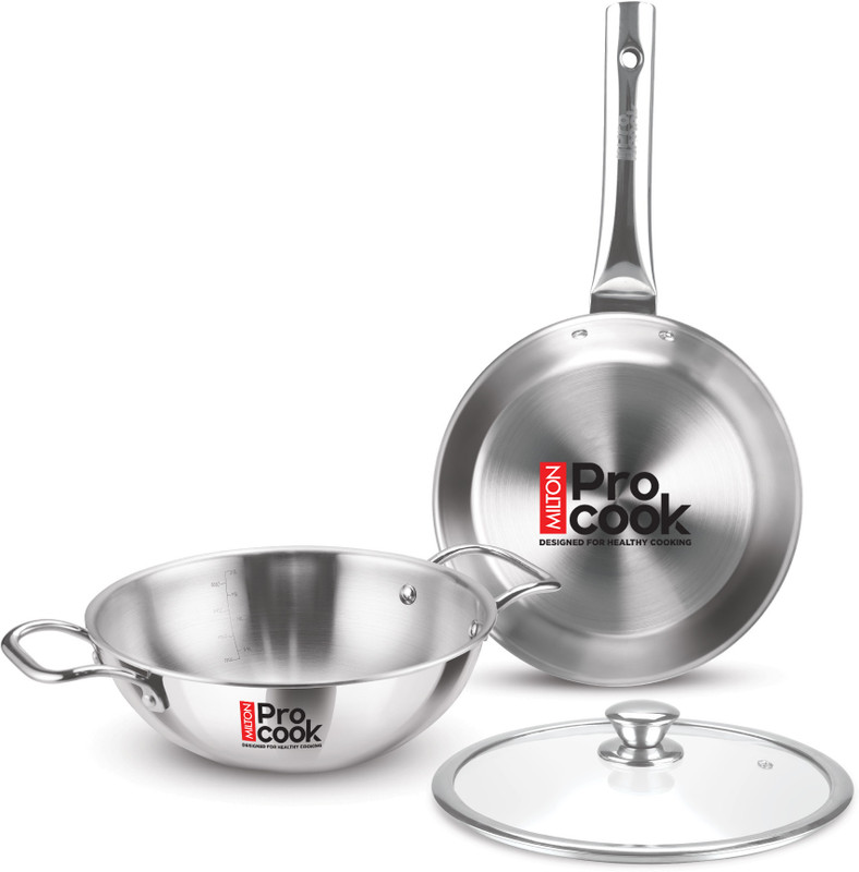 MILTON Pro cook Triply Stainless Steel 3 Pcs Induction Cookware Set 24cm Induction Bottom Cookware Set(Stainless Steel, 3 - Piece)