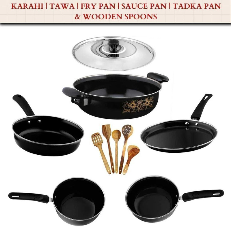 Kashvi NEW25_Cookware with spatula set Induction Bottom Non-Stick Coated Cookware Set(Aluminium, 11 - Piece)