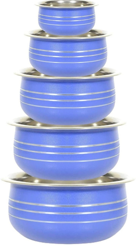 Nirvika Stainless Steel Urli/Handi Set tapeli/pateli/tope Serving dinner patila bowl Cookware Set(Stainless Steel, 5 - Piece)