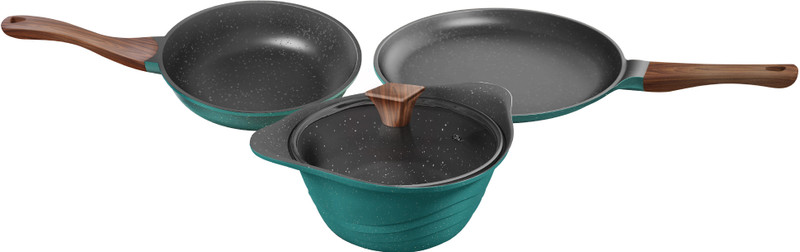 Preethi Artistic Die Cast Non Stick Set 27cm Tawa,24cm Fry Pan,Kadai 24cm With Glass Lid Non-Stick Coated Cookware Set(Aluminium, 3 - Piece)