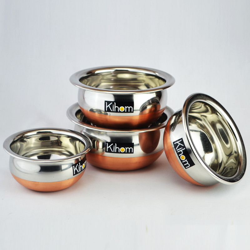 Kihom Steel, Steel Dinner Set Handi,Bowl Dinner Set(Silver, Microwave Safe)