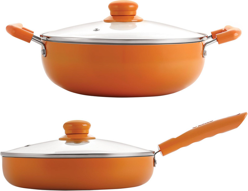 NIRLON Ceramic Induction Base Non-Stick Aluminium Cookware Set, 2-Pieces, Orange Induction Bottom Non-Stick Coated Cookware Set(PTFE (Non-stick), Aluminium, 2 - Piece)