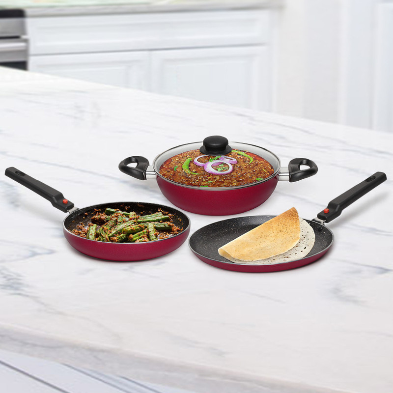 Prestige Omega Festival Pack Induction Bottom Non-Stick Coated Cookware Set(Aluminium, 3 - Piece)