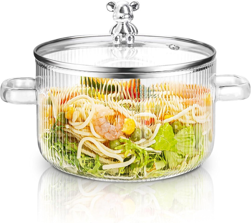 zelovi Teddy Big Size 1600 ML Glass Serving Bowl with Lid Cooking Pot Mixing Induction Bottom Non-Stick Coated Cookware Set(Glass, 1 - Piece)