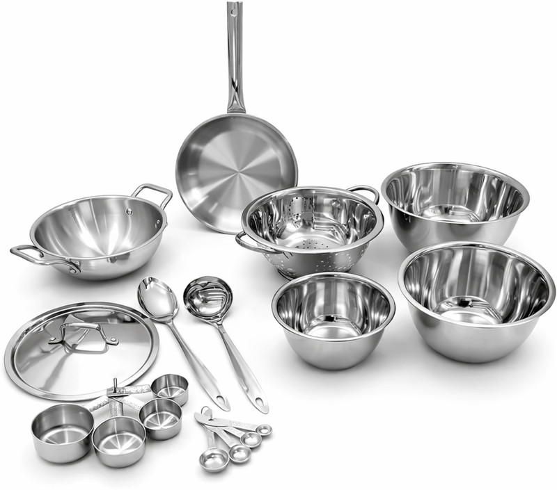 Aanya Homecraft 17 Piece Trio Robust 18/10 Tri-Ply Stainless Steel Cookware Set Induction Bottom Cookware Set(Triply, Stainless Steel, 17 - Piece)
