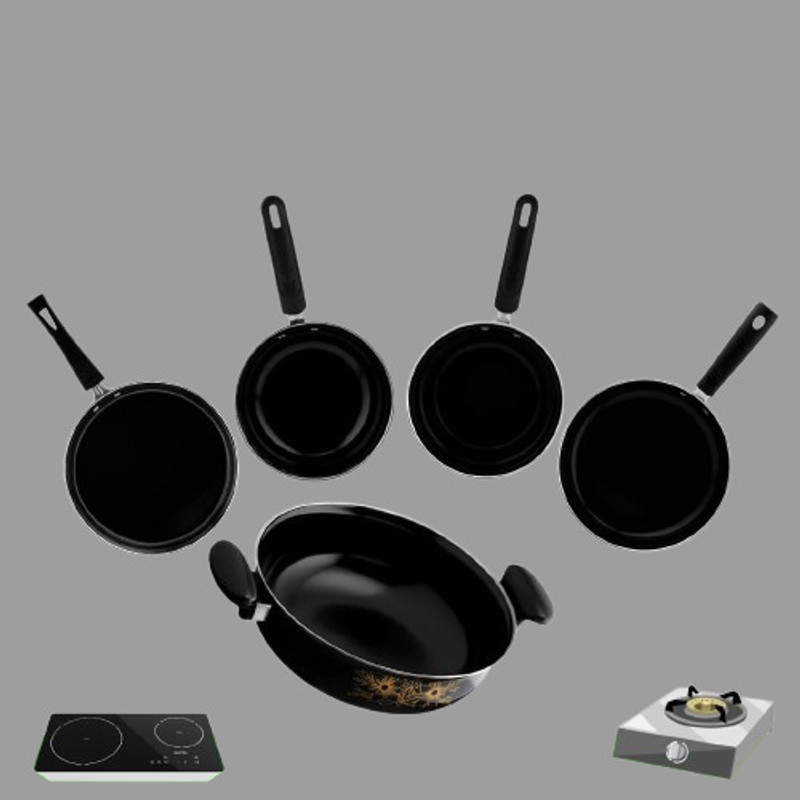 MY STORE Dura Full Size Induction Bottom Non-Stick Coated Cookware Set(Steel, 10 - Piece)