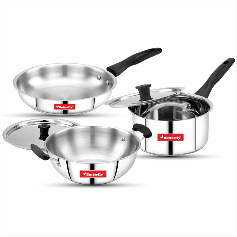 Butterfly Classic 5 Pcs Set Induction Bottom Cookware Set(Stainless Steel, 3 - Piece)