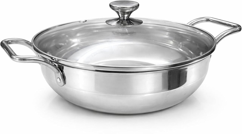 LIMETRO STEEL Stainless Steel Kadai With Glass Lid | Size - 22cm & Capacity - 2 Litre Cookware Set(Stainless Steel, 1 - Piece)