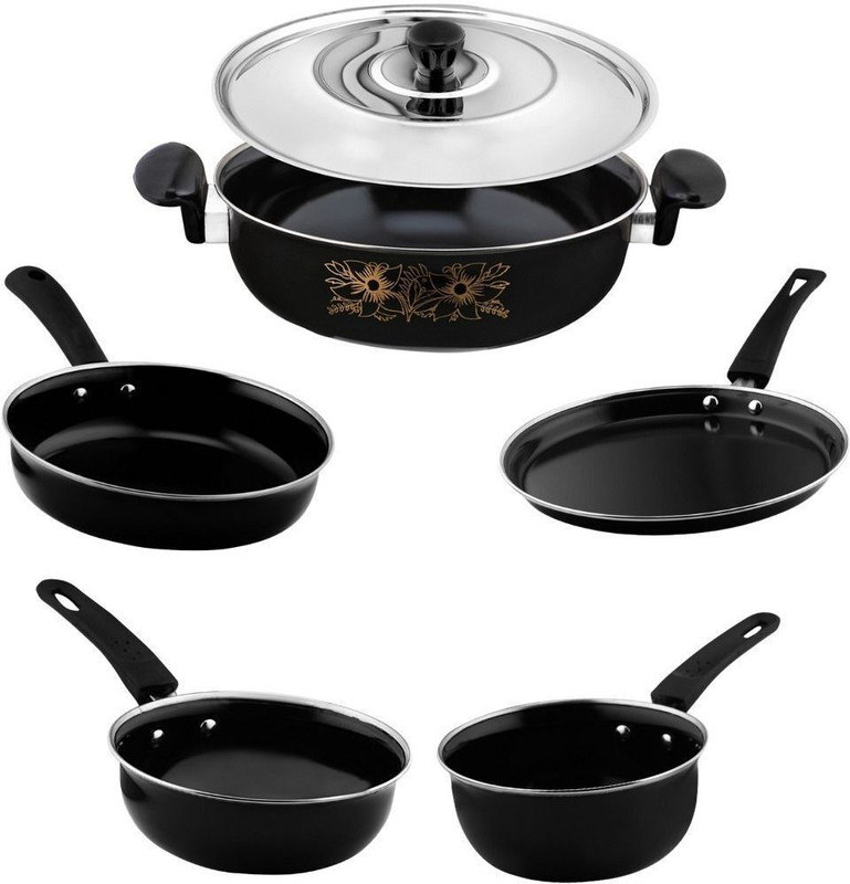Kashvi NEW25_Premium 5Pcs Kitchen Cookware Combo for Home, Restaurant, Dhaba Induction Bottom Non-Stick Coated Cookware Set(Cast Iron, 5 - Piece)