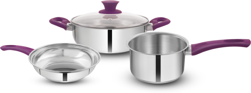 Greenchef Steeliq Soft Touch Induction Bottom Cookware Set(Stainless Steel, 4 - Piece)