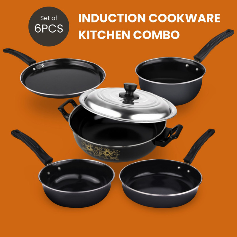 SILVOSWAN PrimeCook 10-Piece Cookware Set, Efficient Cooking Solutions Induction Bottom Non-Stick Coated Cookware Set(Iron, 10 - Piece)
