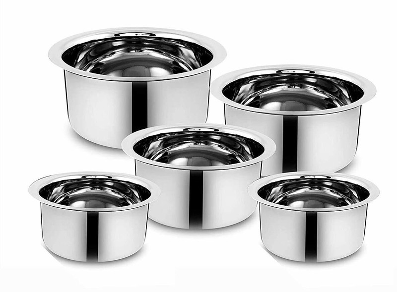 RBGIIT Stainless Steel Tope Set of 5 Pcs Patila Flat Bottom, Mirror Finish Gas Base K0 Cookware Set(Stainless Steel, 5 - Piece)