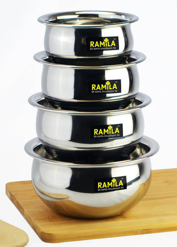 RAMILA Pack of 5 Stainless Steel Dinner Set Patila ,Steel Bowl Set Dinner Set(Silver)