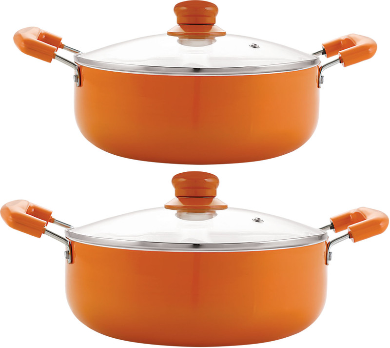 NIRLON Ceramic 2-Piece Non Stick Induction Cookware, Aluminium Pots and Pans Set with Glass Lid Non-Stick Coated Cookware Set(PTFE (Non-stick), Aluminium, 2 - Piece)