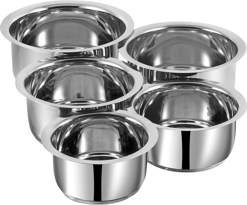 VINOD 5 Pcs Stainless Steel Tope Set Without lid Tope/Bhagona/Patila 0.8 L, 1 L, 1.4 L, 1.8 L, 2.2 L capacity 20 cm diameter(Stainless Steel)