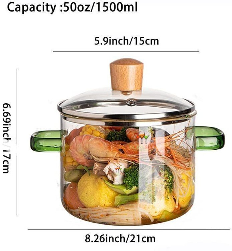 KEDANSH Clear Glass Cooking Pot with lid Clear Pots for Cooking 1600 ML Cookware Set(Glass, 1 - Piece)