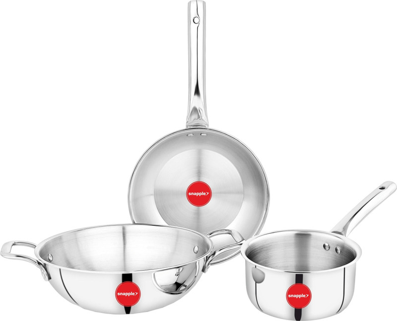 Snapple Premium Triply 24cm (2.5 L) Kadai, 22cm (1.25 L) Frypan & 16cm (1.5 L) Sauce Pan Induction Bottom Cookware Set(Triply, 3 - Piece)