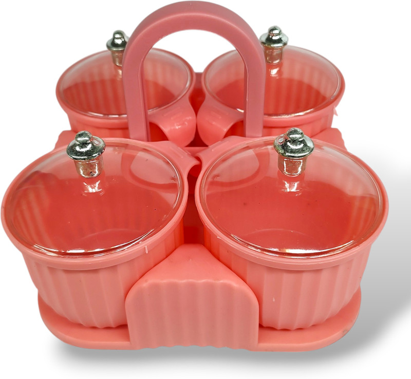 ArmanEssentials Premium 4-piece Plastic Spice Jar Set With Airtight Lids and Serviing Stand Cookware Set(Plastic, 1 - Piece)
