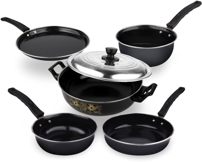 SILVOSWAN EasyChef 6-Piece Non-Stick Cookware Set, Induction Compatible Base Induction Bottom Non-Stick Coated Cookware Set(Iron, 6 - Piece)