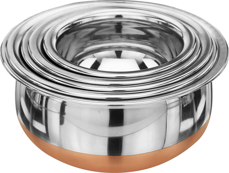 LIMETRO STEEL Set of 5 Copper Base Handi Set / Urli Set / Steel Cookware Set Cookware Set(Stainless Steel, 5 - Piece)