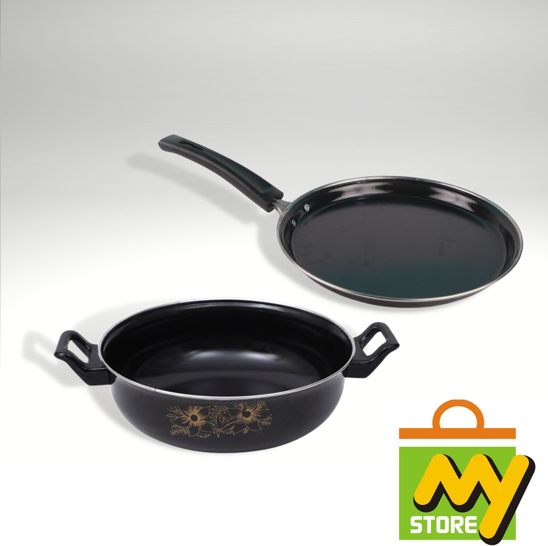 MY STORE Ultra Kitchen Cookware Sets - Tawa & Kadhai [Combo Pack] | Induction Bottom Non-Stick Coated Cookware Set(Cast Iron, 2 - Piece)