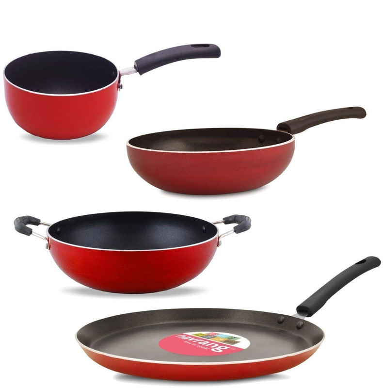 NAVRANG NONSTICK 4 PCS COMBO (TAWA, KADAI, SAUCE PAN, FRYPAN) Non-Stick Coated Cookware Set(Aluminium, 4 - Piece)