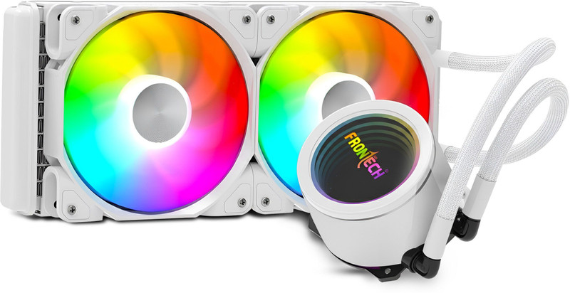 Frontech AIO CPU Cooler | 240mm ARGB Liquid | Dual 120mm PWM Fans up to 1800 RPM | Fan with Heat Sinks Processor Cooler(White)