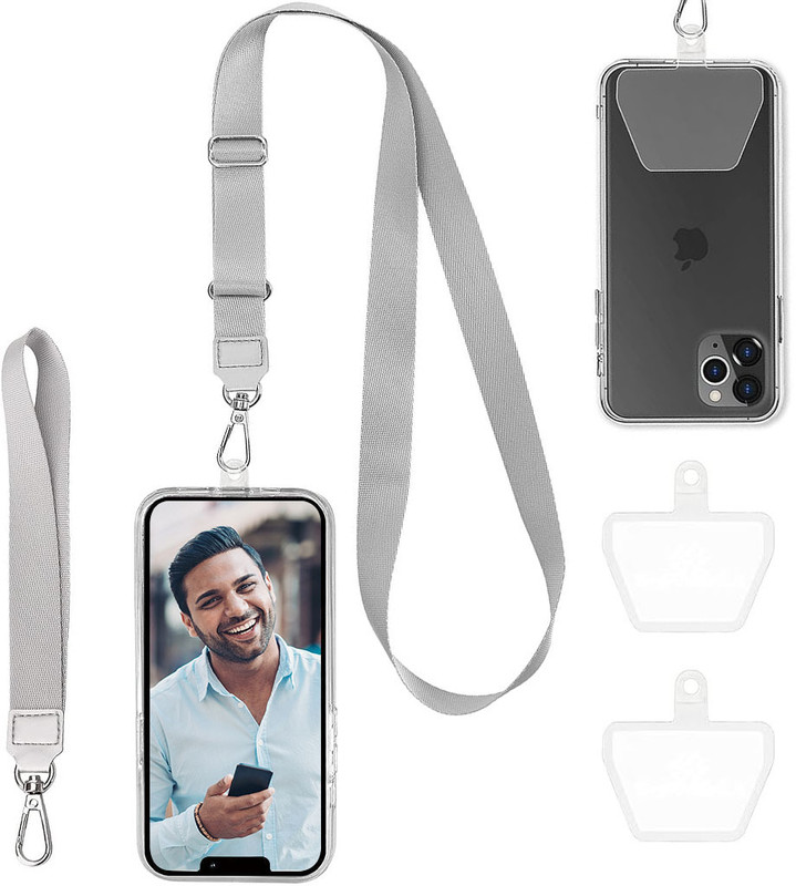 HASTHIP Phone Lanyard Neck Strap Adjustable Grey with 2 Self Adhesive Inserts for Cases Strap(Grey)