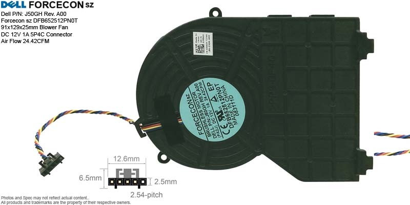 shoptron Forcecon DFB652512PN0T 91x129x25mm DC 12V 1A 5P4C Connector Fan with Heat Sinks All in one Cooler(Black)