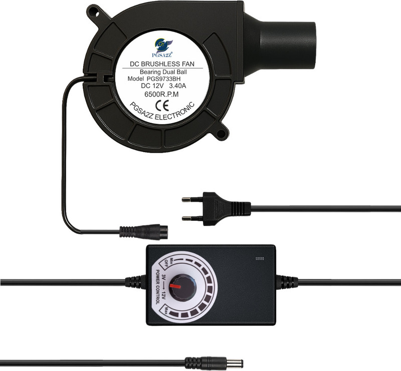 PGSA2Z 6000RPM BBQ Blower Fan, 97mm x 33mm, 12V Speed Controller Fire Bellow Cooling Fan Cabinet Cooler(Black)