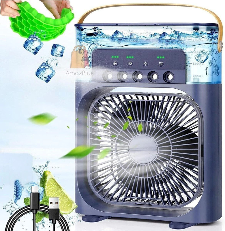 AUTHENTIC AK PORTABLE MINI COOLER AIR CONDITIONER HUMIDIFER Liquid Cooling All in one Cooler(Blue)