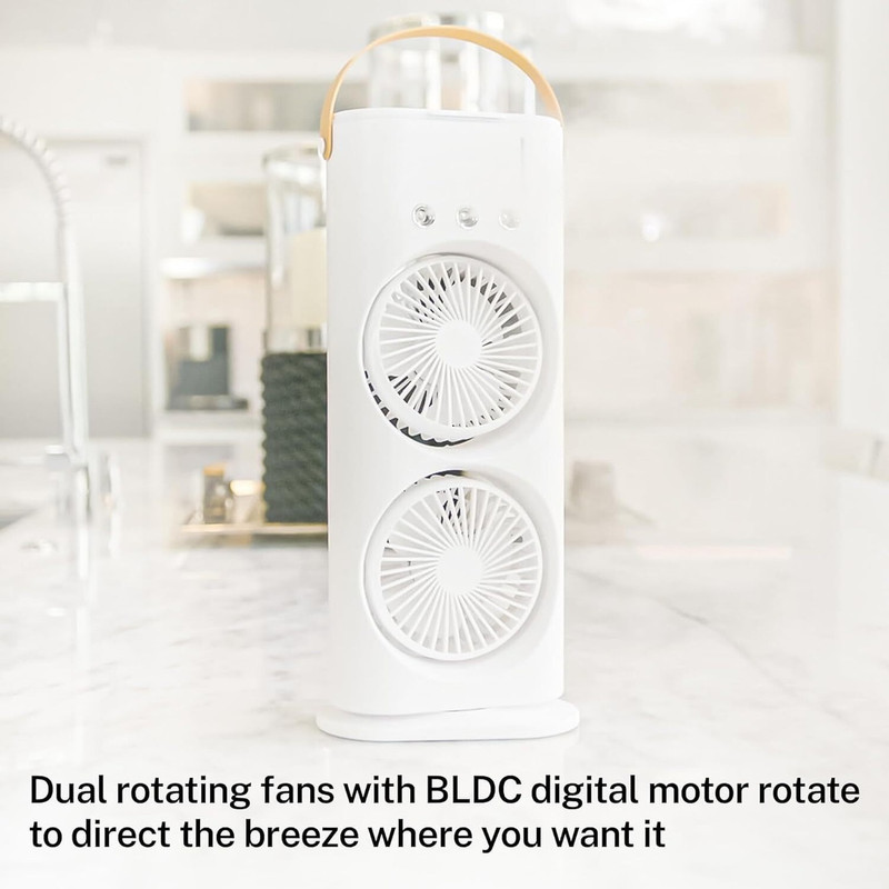 Gd New USB Portable Cooling Fan with Mist Dual Head Fan with Remote Control Cooling Fan All in one Cooler(White)