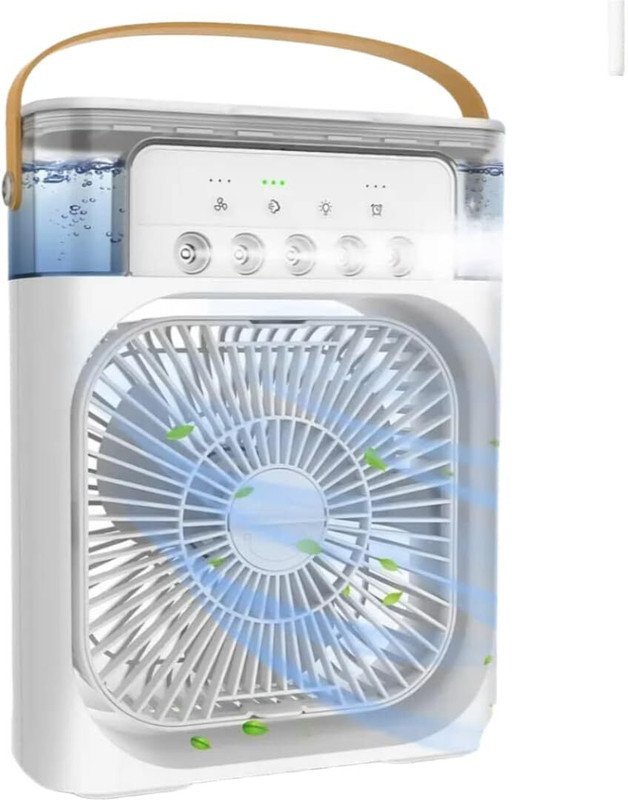 JINANSH Portable Mini Air Cooler Humidifier, 3 Speed, 3 Spray, LED Fan 7 Color LED Light Cooling Fan All in one Cooler(White)