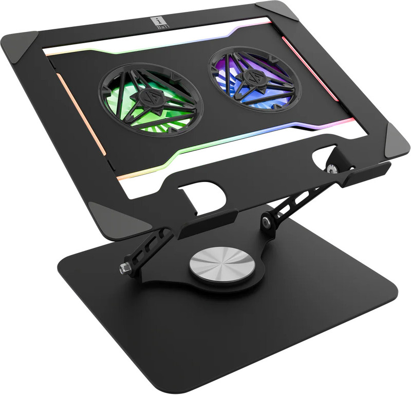 iball LS400 Laptop Stand Delivers Advanced Cooling and Ergonomic Comfort 2 Fan Ergonomic Cooling Pad with Adjustable Height(Black)