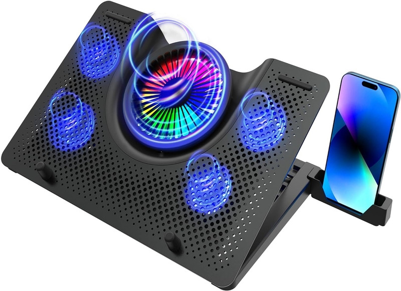 Archer Tech Lab Squall 300 RGB Cooling Pad: 5 fans, dual USB, 7 angles,supports up to 17 inch 5 Fan Ergonomic Cooling Pad(Black)