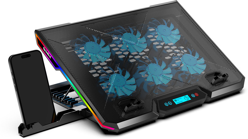 SpinBot AirFlow X20 |6 Fans|RGB Lights|6 Speed Level|Metal Body| 6 Fan Ergonomic Cooling Pad with Adjustable Height(Black)