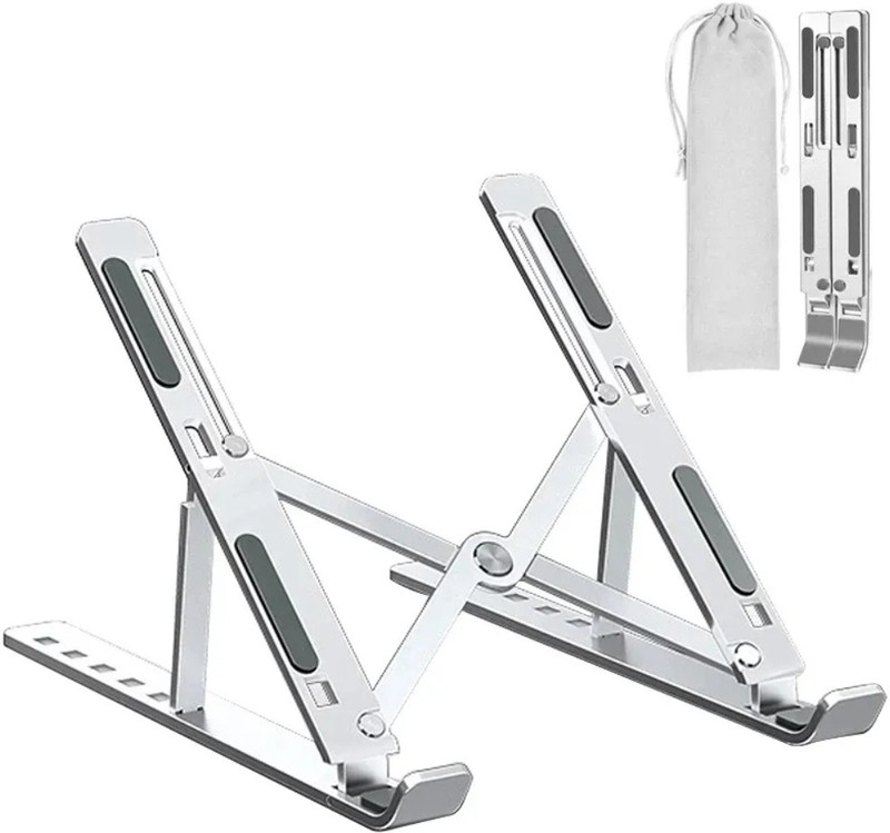 Cipto Folding Portable Adjustment Desktop Laptop Holder Stand Cooling Pad with Adjustable Height(Silver)
