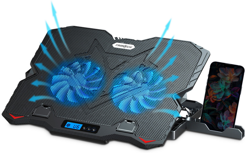 Frontech Laptop Cooling Pad | 2×125mm Fans | Heat Dissipation | 2 USB Ports | 2 Fan Cooling Pad with Adjustable Height(Black)
