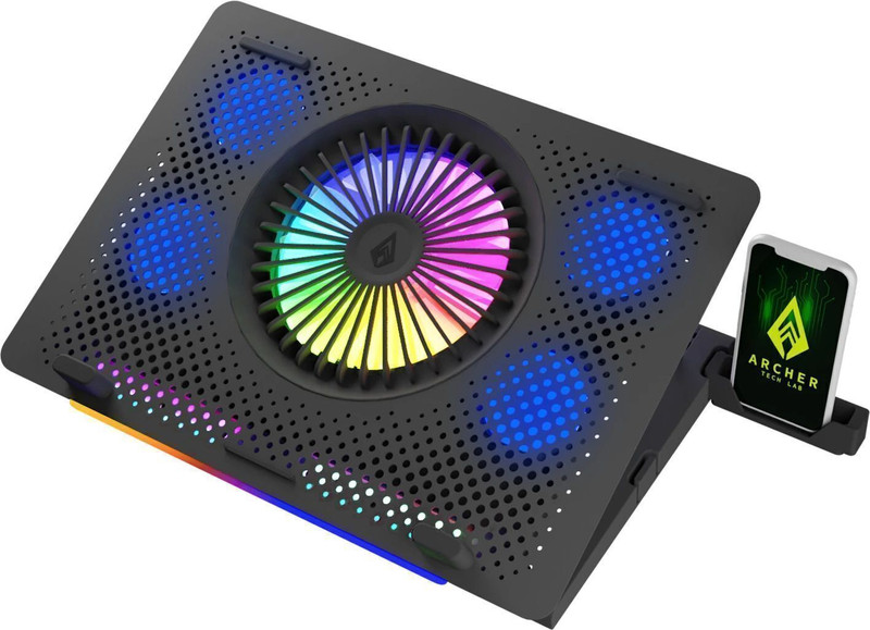 Archer Tech Lab Squall 200 5 Fan Ergonomic Cooling Pad with Adjustable Height(Black)